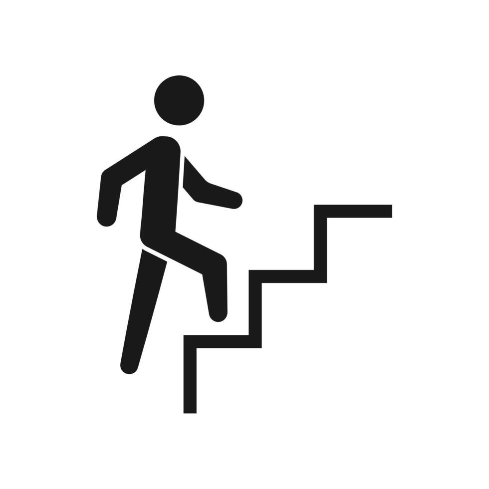 a man is walking up stairs in a black and white icon vector