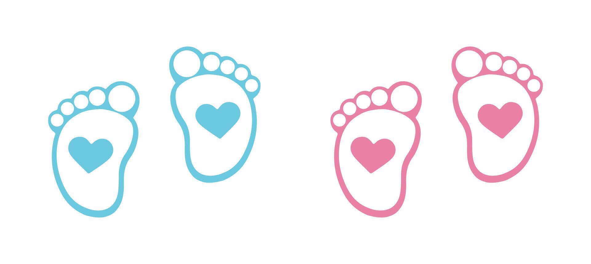 baby footprints with hearts on white background vector