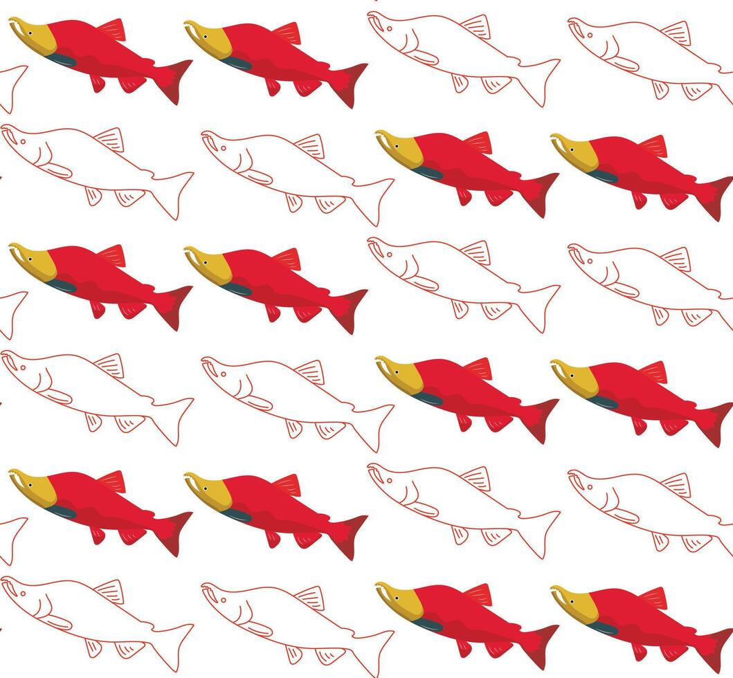 a pattern of red salmon fish on a white background vector