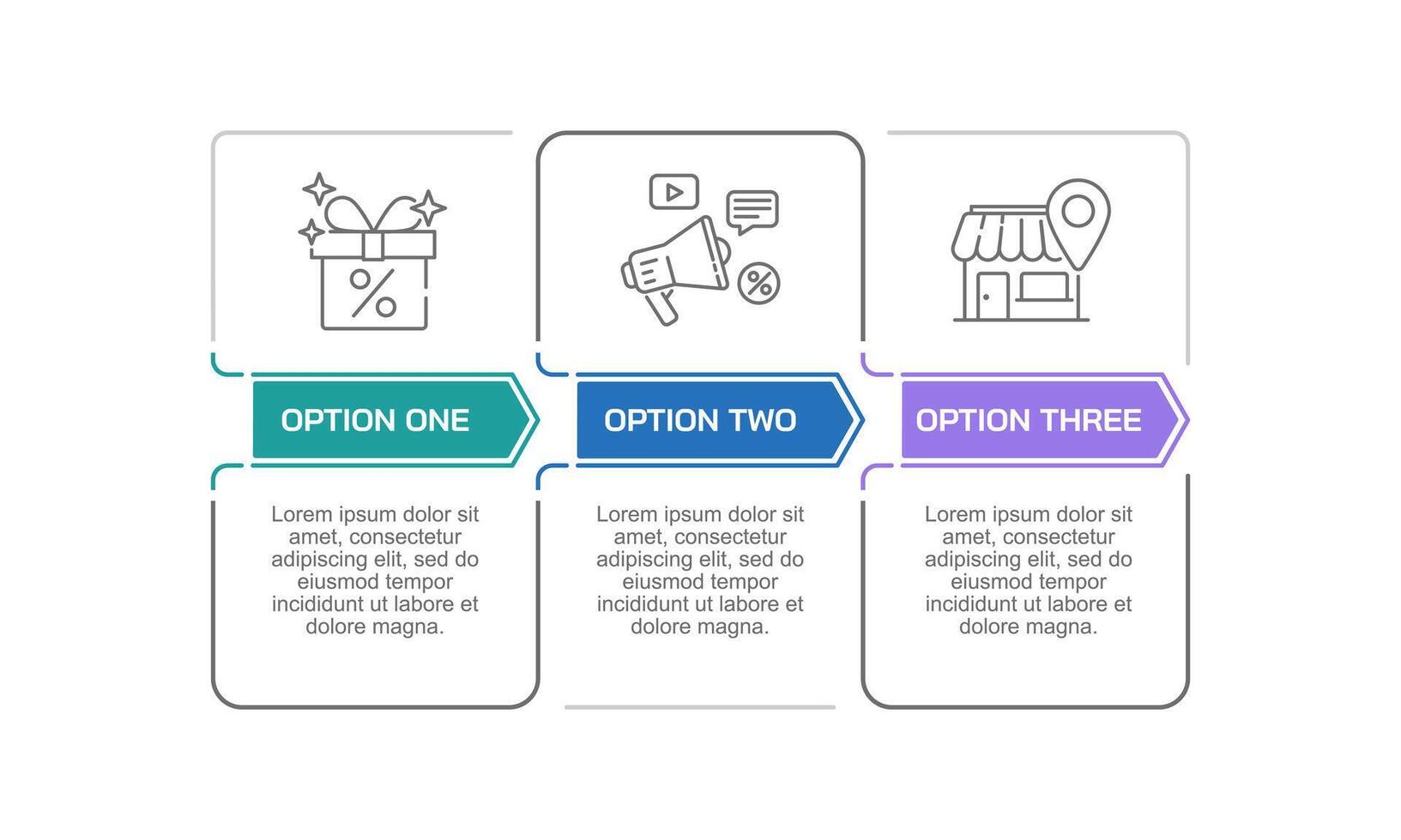 Infographic 3 options or steps for marketing. Presentation, Report, Data, Plan and Strategy. vector