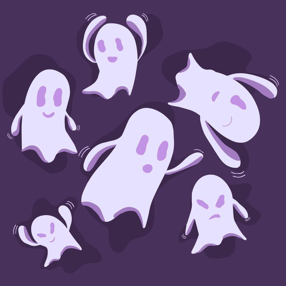 A collection of flying ghosts. graphic design cute ghost. vector