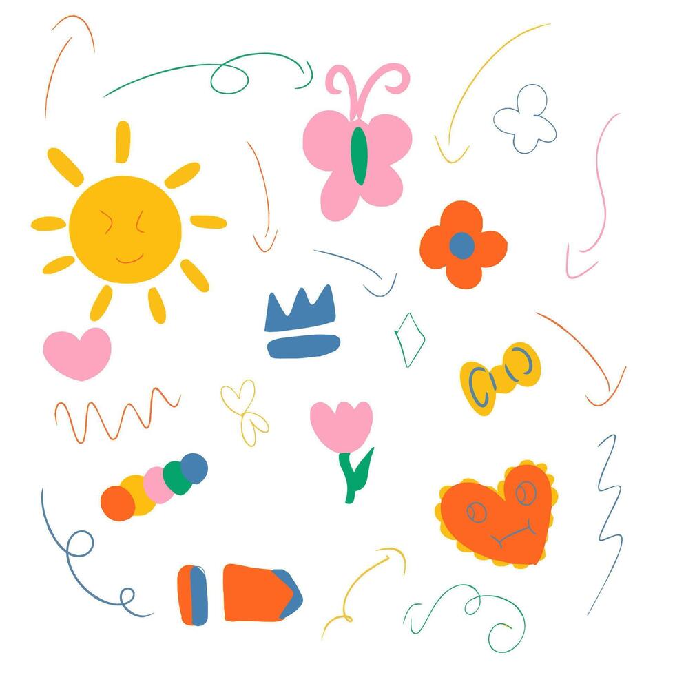 Cute vibrant color shape design. Collection of hand drawn doodle shapes perfect for crafting. vector