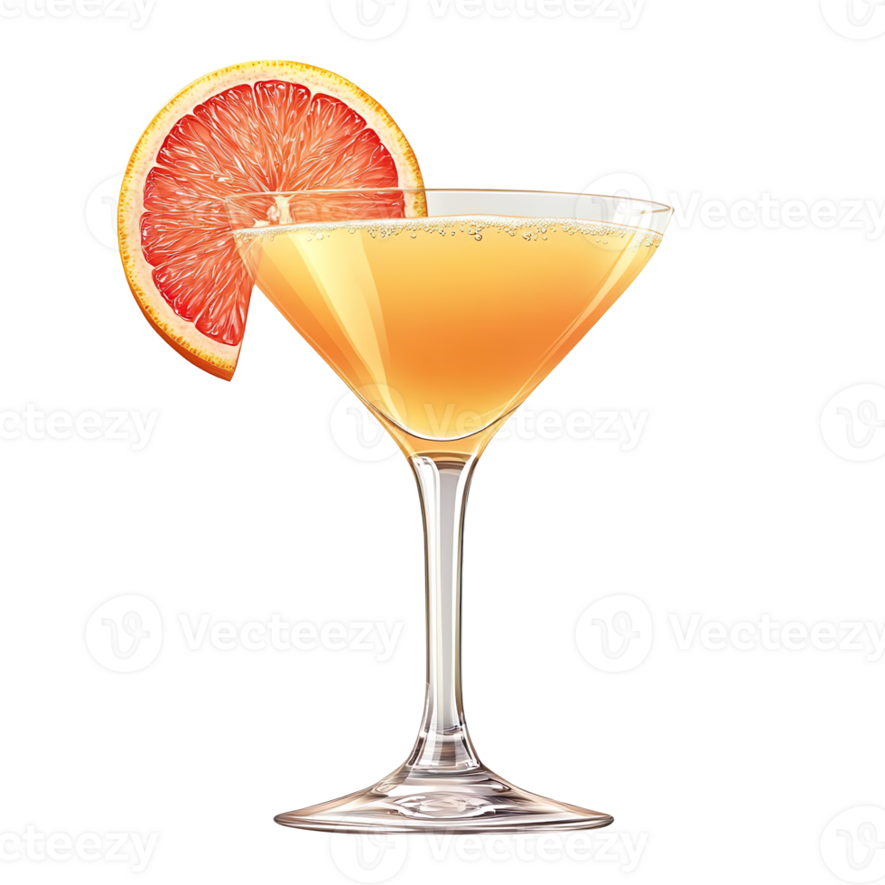 Tasty cocktail glass with grapefruit slice isolated on transparent background png