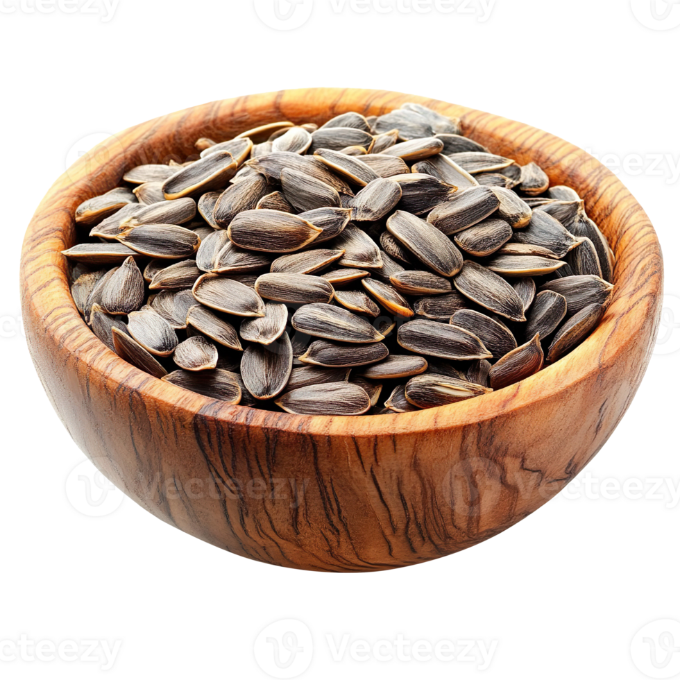 Sunflower seed in wooden bowl isolated on transparent background png