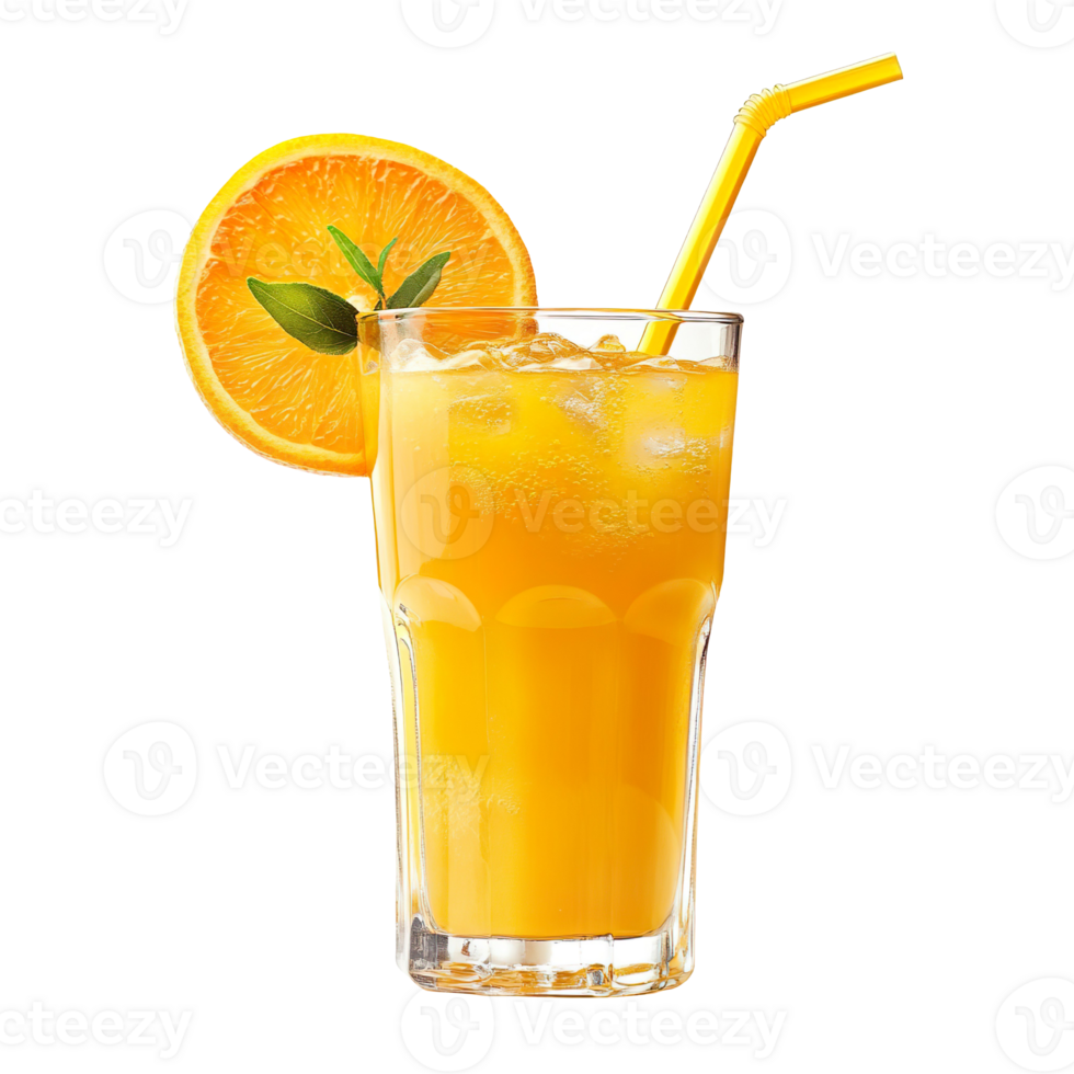 Tall Glass of Fresh Orange Juice with Straw isolated on transparent background png