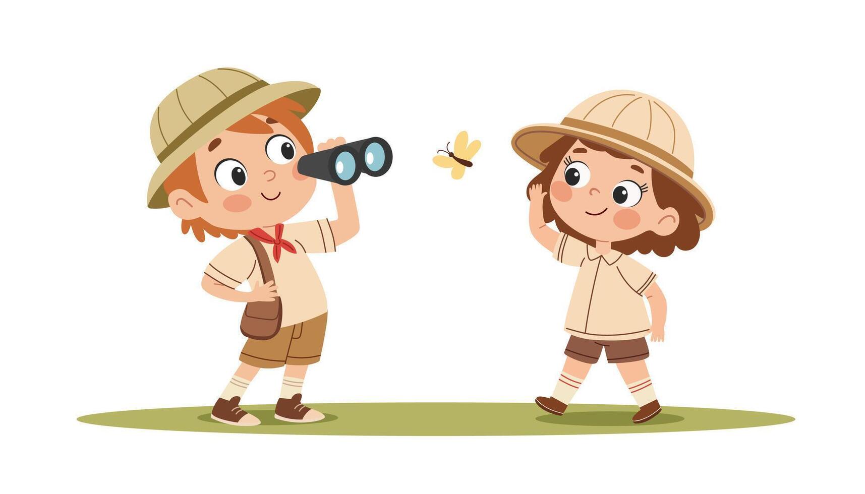 Happy cute kids summer camp holiday set. Scouting kids set. Cute little boy and girl scouts vector