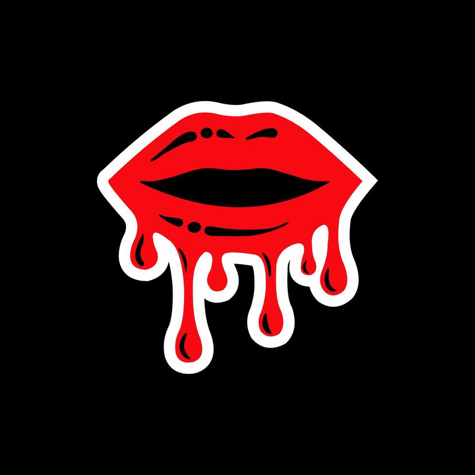 a red lips sticker with dripping blood vector