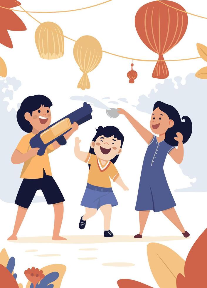 Young people celebrating Thai Songkran with water splash vector