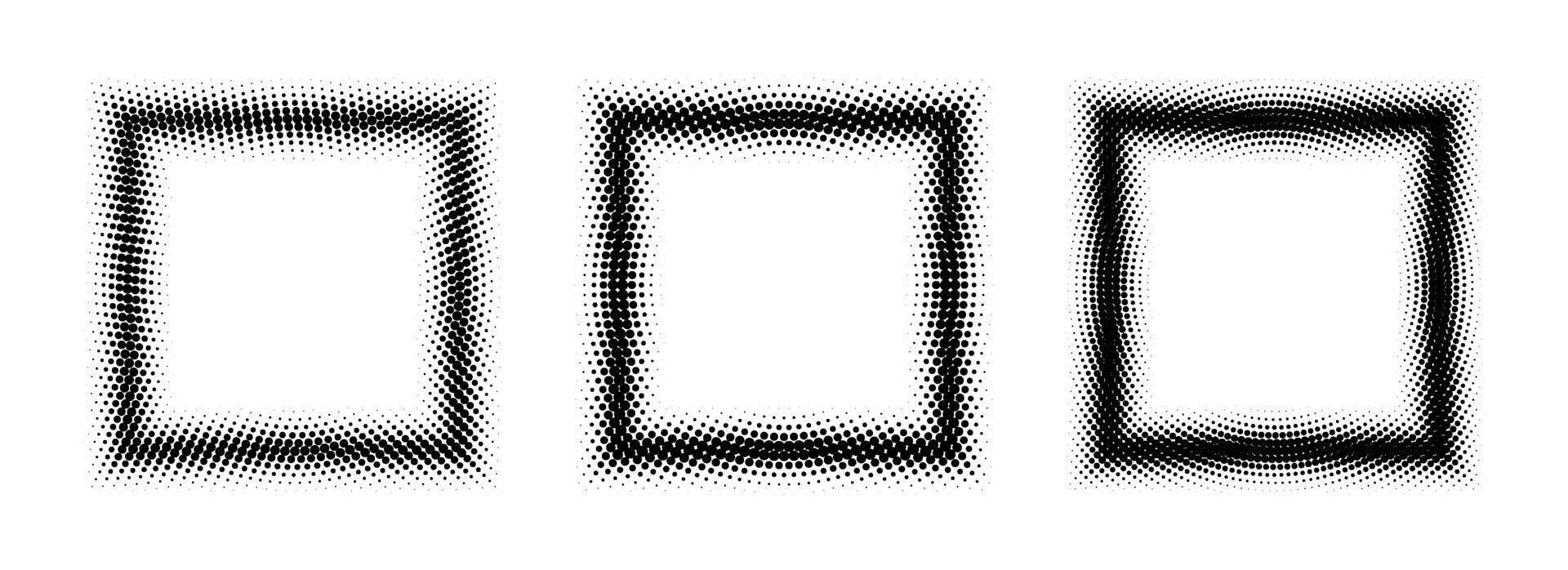 Black halftone square frame set. Dotted gradient border collection. Rasterized frame element bundle. Pop art comic picture holders for banner template, copy space, collage, emblem, poster, box vector