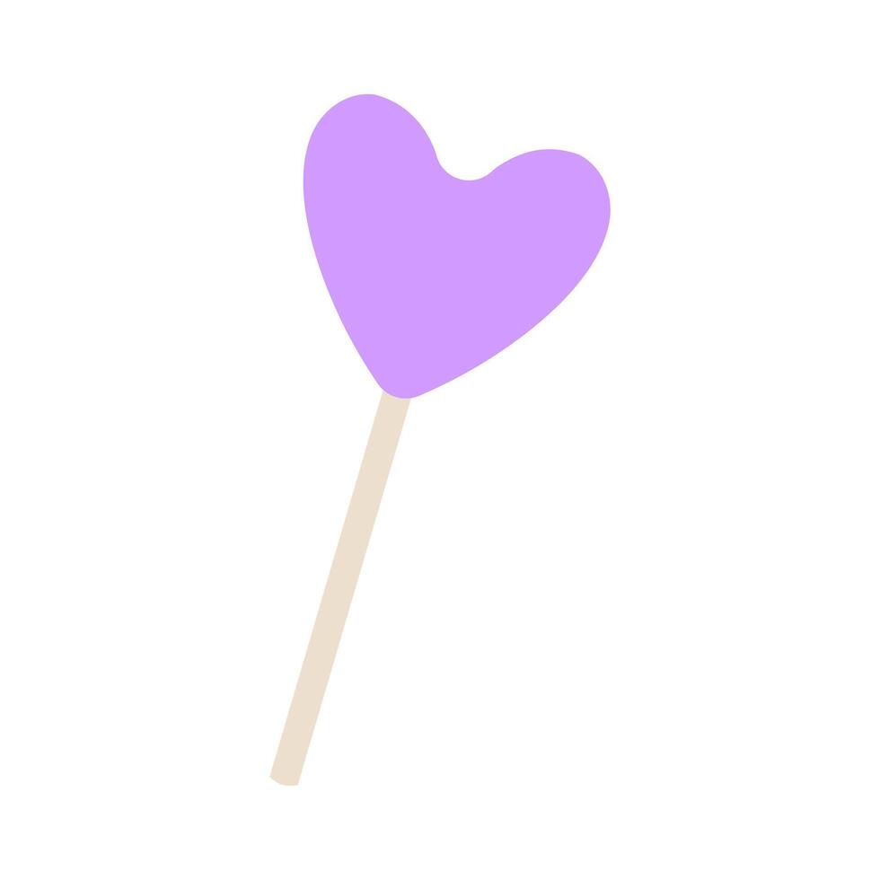Decorative heart-shaped lollipop in soft purple on a wooden stick vector