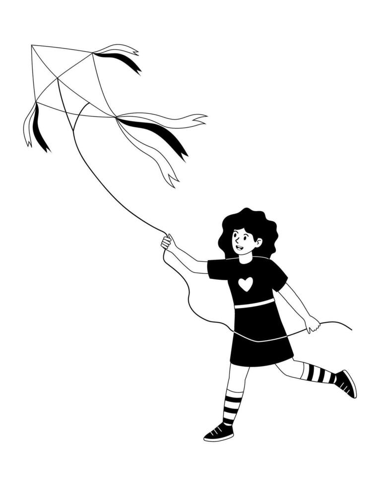 Child flying a kite in a park on a sunny afternoon, enjoying outdoor playtime with friends vector