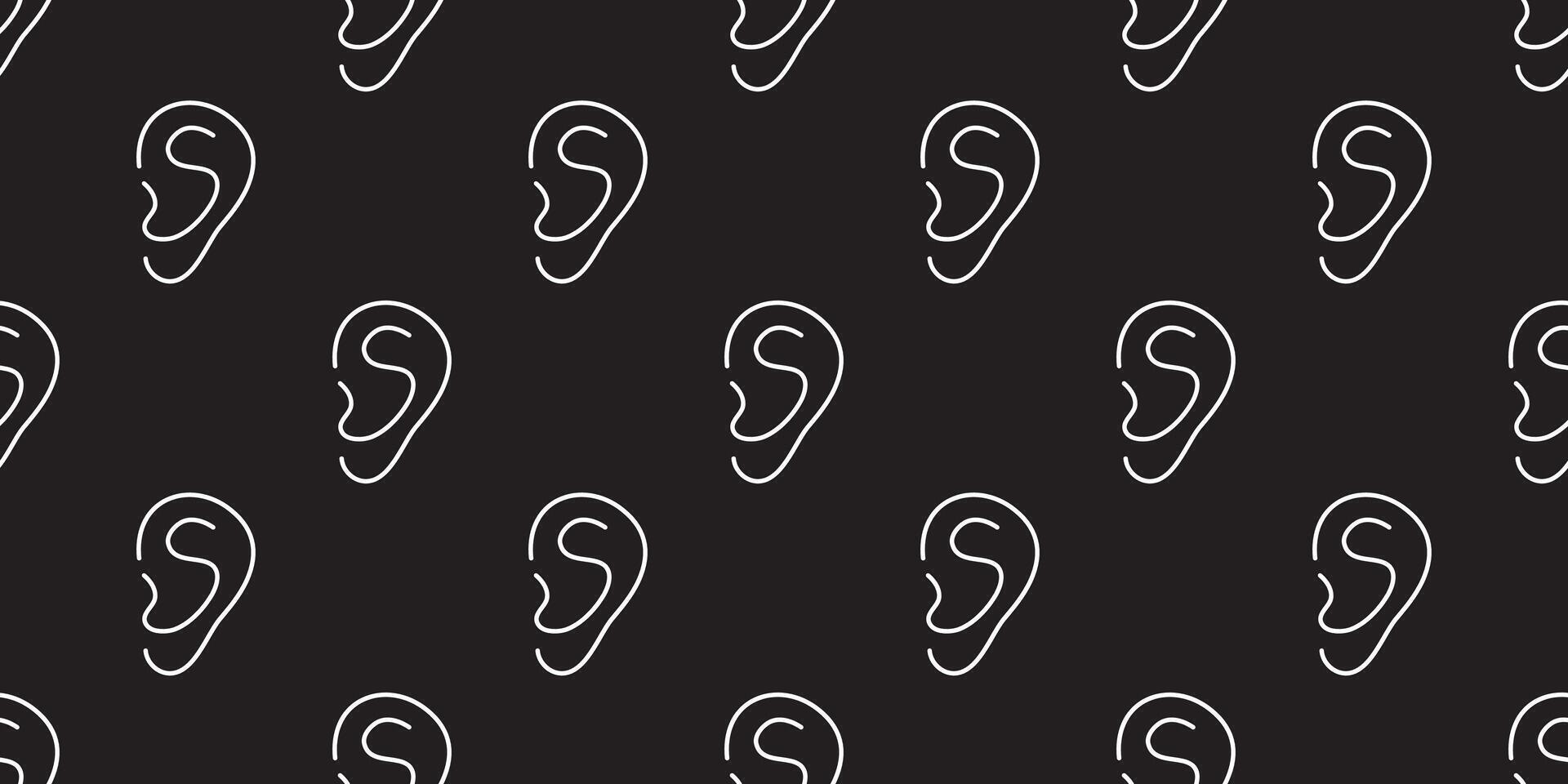 Abstract design featuring repetitive ear illustrations in a monochrome pattern on black background vector