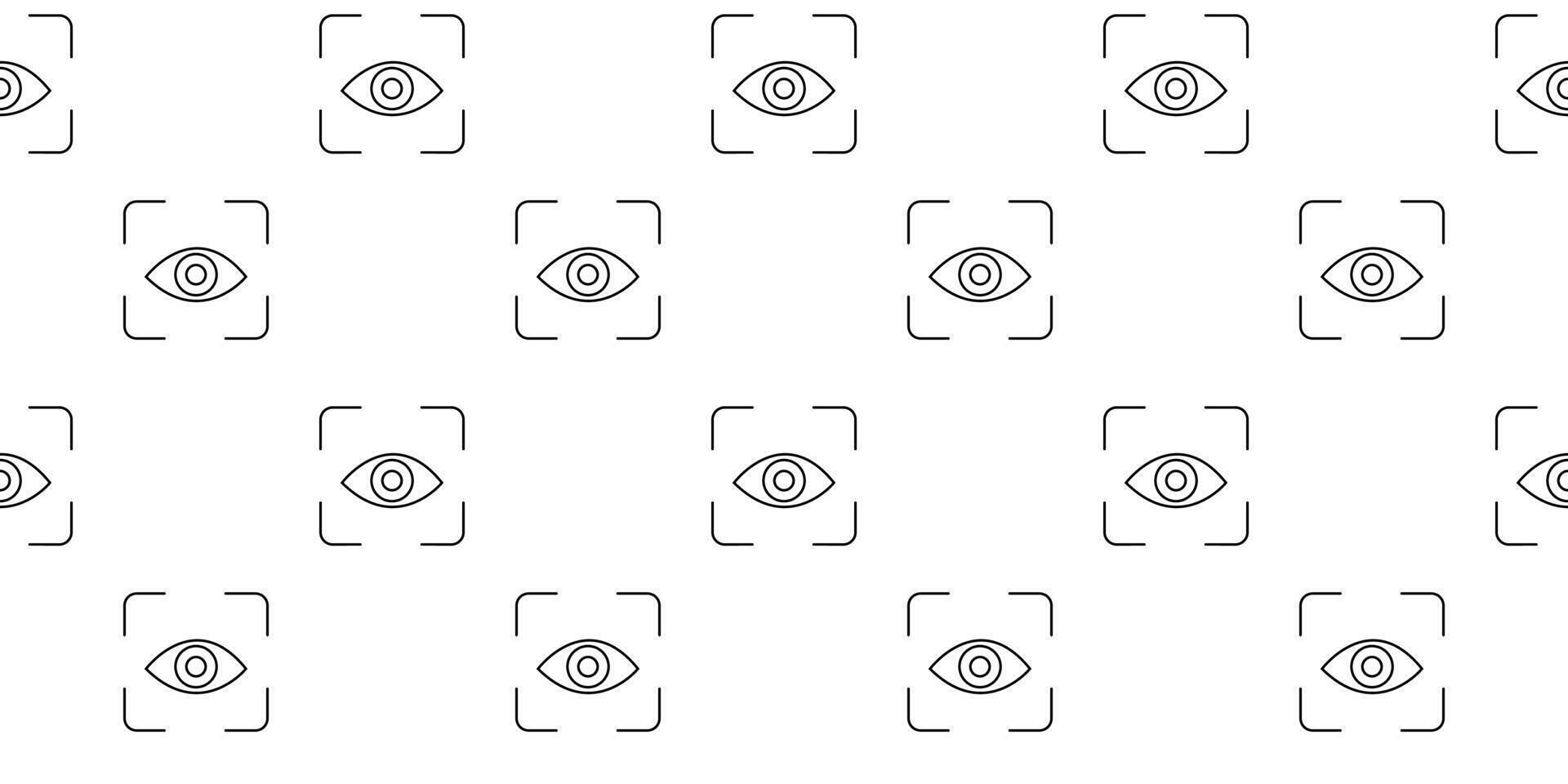 Pattern of outlined eyes with focus squares on a white background showcasing visual design concepts vector