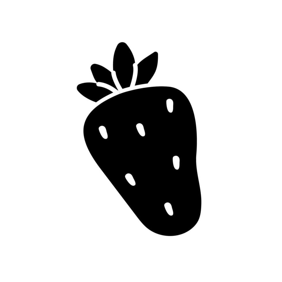 Black silhouette of a strawberry with detailed leaf design on a white background vector