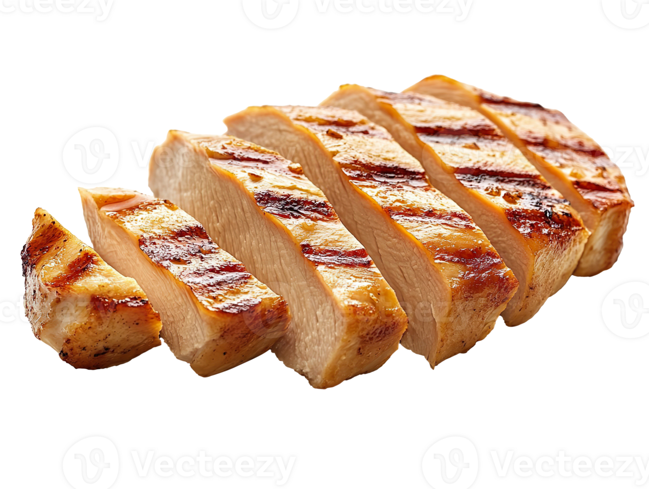 Thinly sliced grilled chicken meat isolated on transparent background png