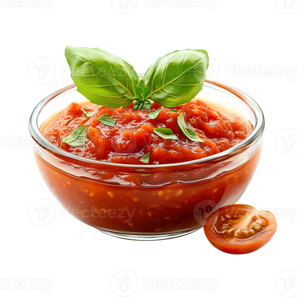 Tomato sauce on a glass bowl isolated on transparent background png