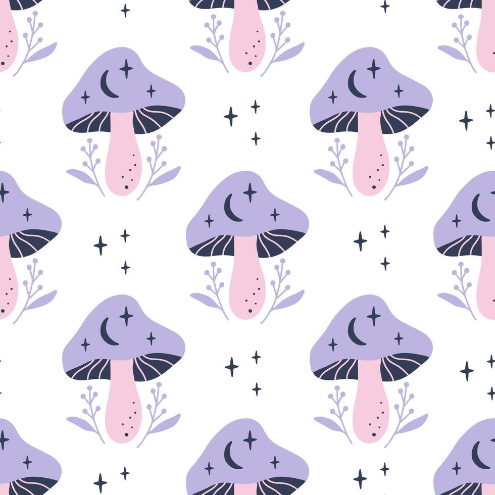 Mystical mushroom pattern vector