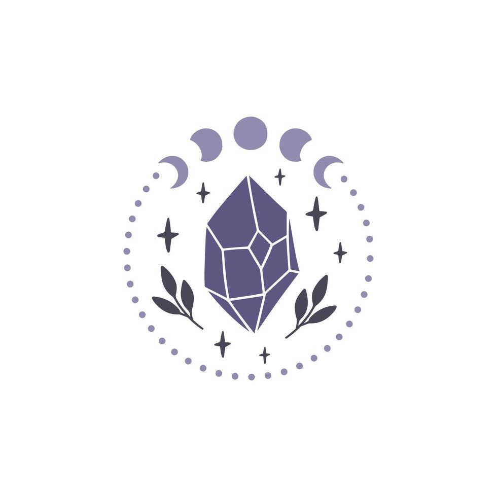 Mystical crystal with moon phase vector