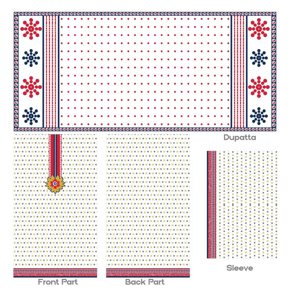 Multi color floral kurti design vector