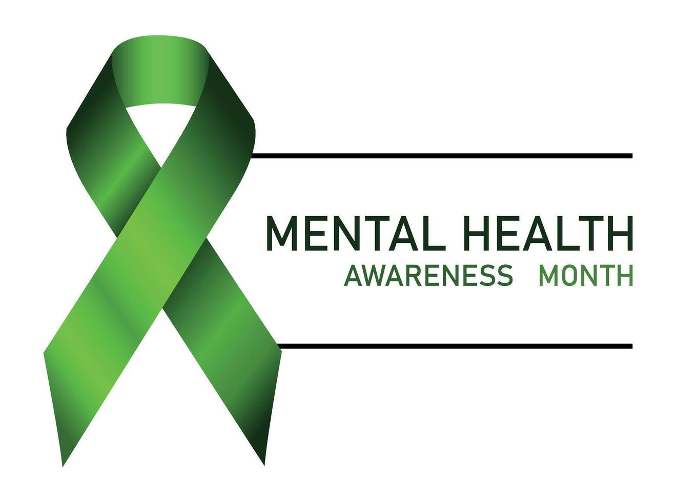 Green awareness ribbon. Mental Health Awareness Month. Raising awareness of mental health campaign. Concept illustration vector