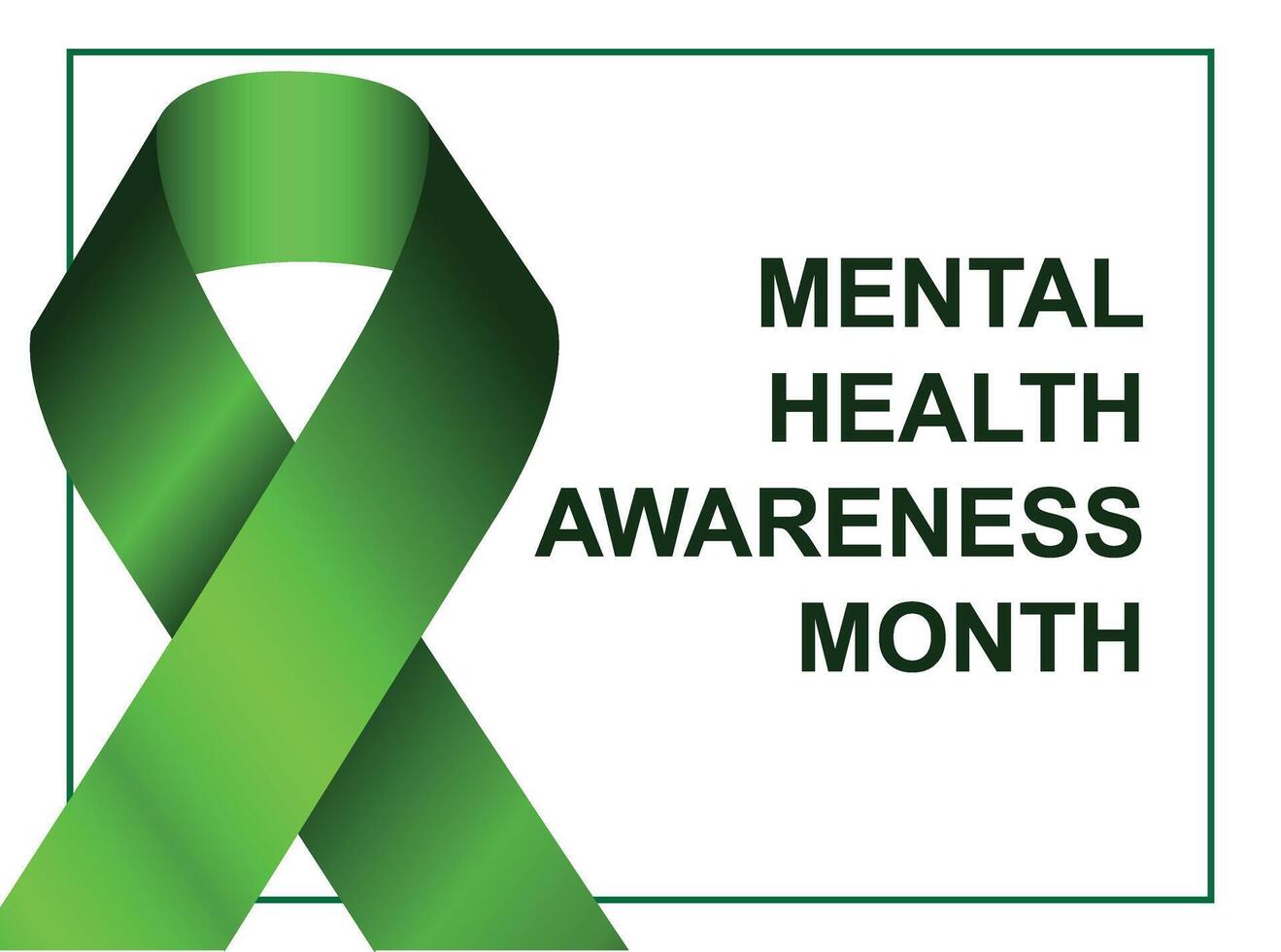 Mental Health Awareness Month. Green Awareness Ribbon on White Background. Raising awareness of mental health campaign. IIlustration vector
