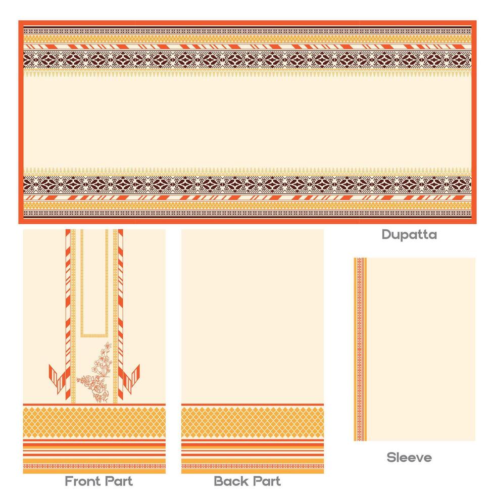 Yellow salwar kameez front and back part with dupatta and sleeve vector