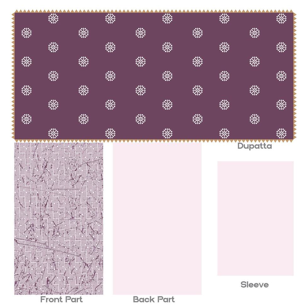 Purple Dupatta with Floral Pattern and Matching Fabric Parts vector