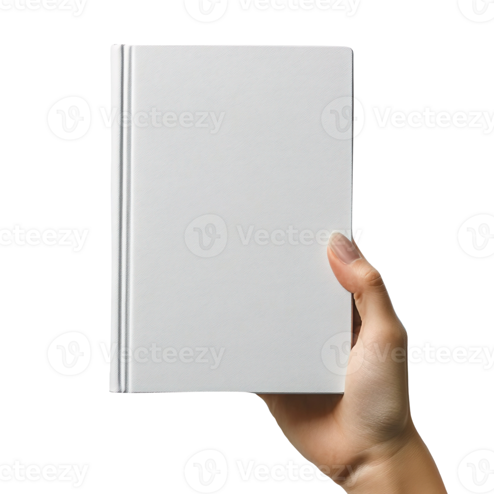 Top view Hand Holding Hardcover Book Mockup isolated on a transparent background png