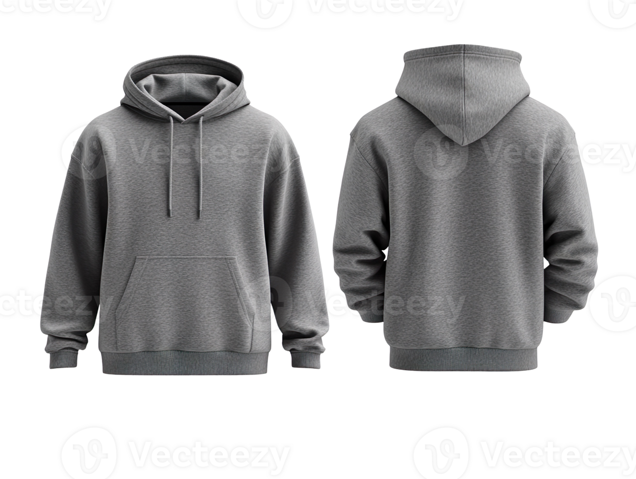 Trendy Gray Hoodie,front and back view isolated on transparent background png