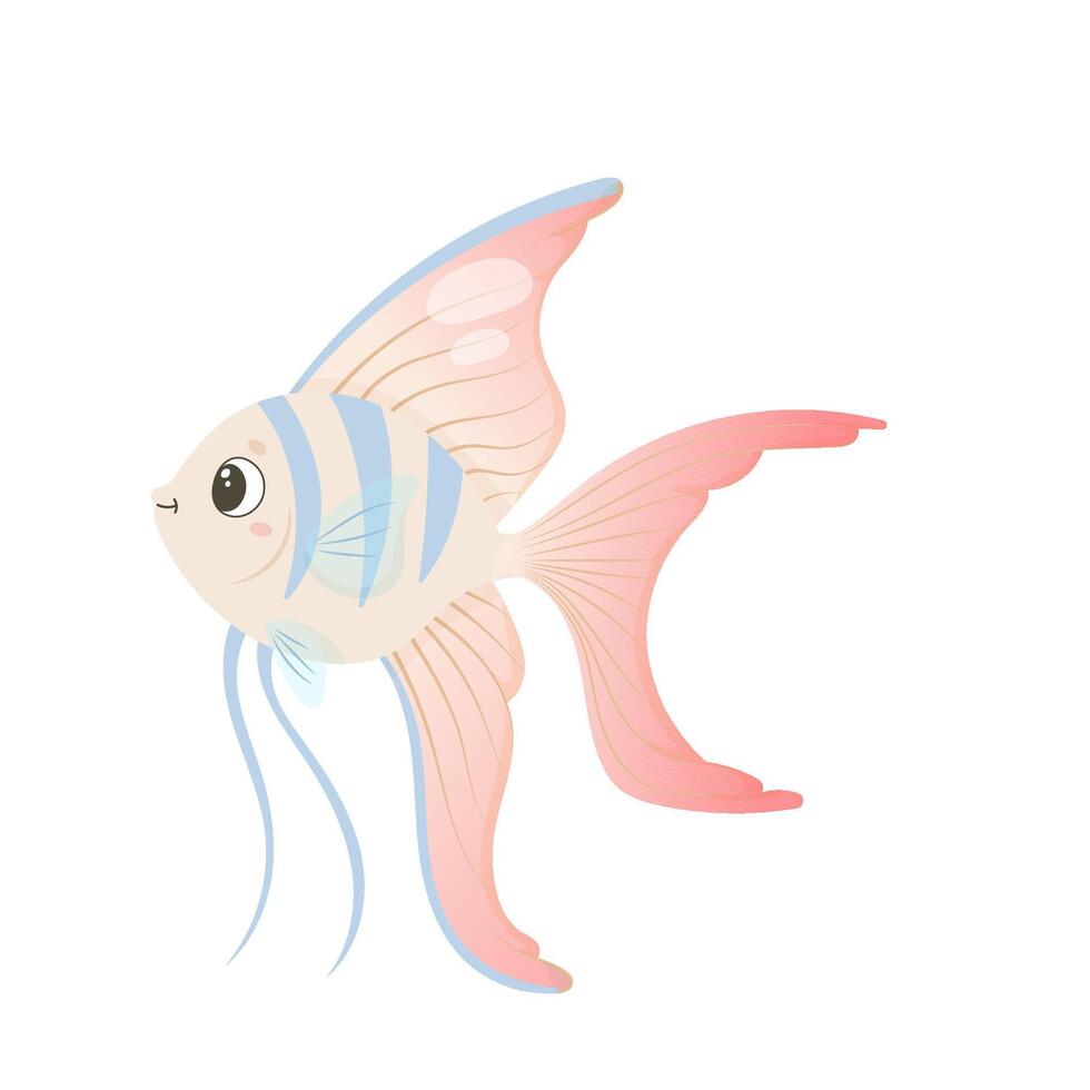 Elegant pastel angelfish in cartoon style with long fins vector