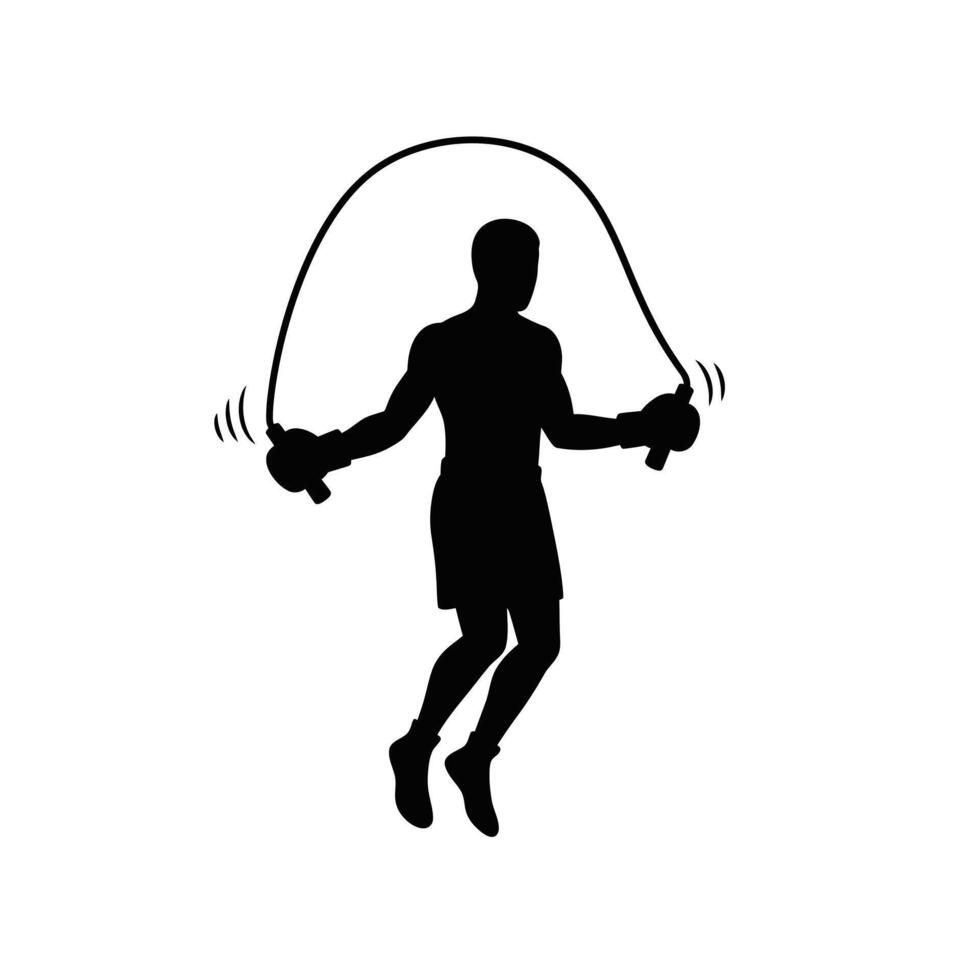 A silhouette of a man jumping with a skipping rope vector