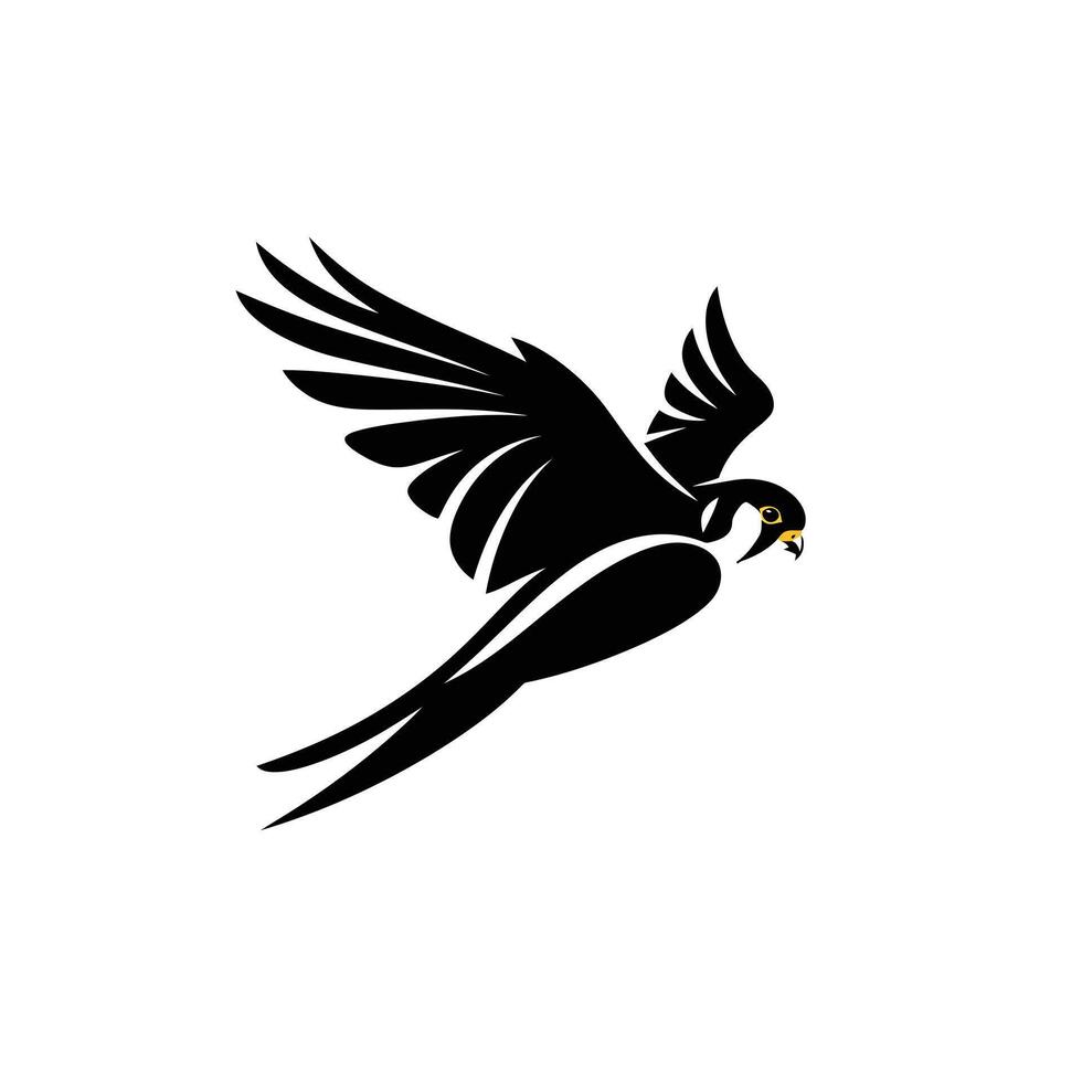 A black bird flying in the air with its wings spread vector
