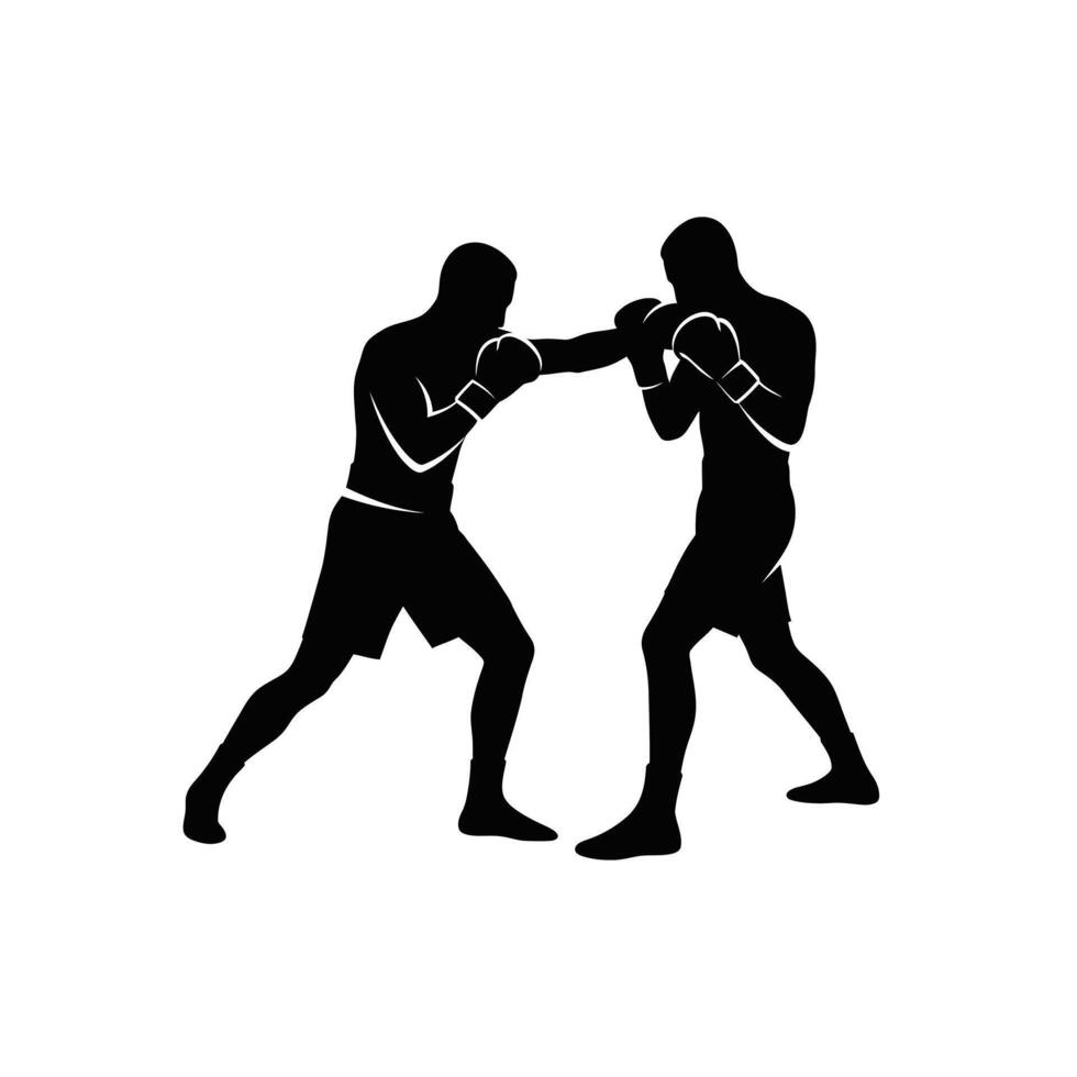 Two men in boxing stance on a white background vector