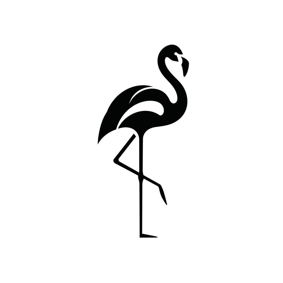 A black and white silhouette of a flamingo vector