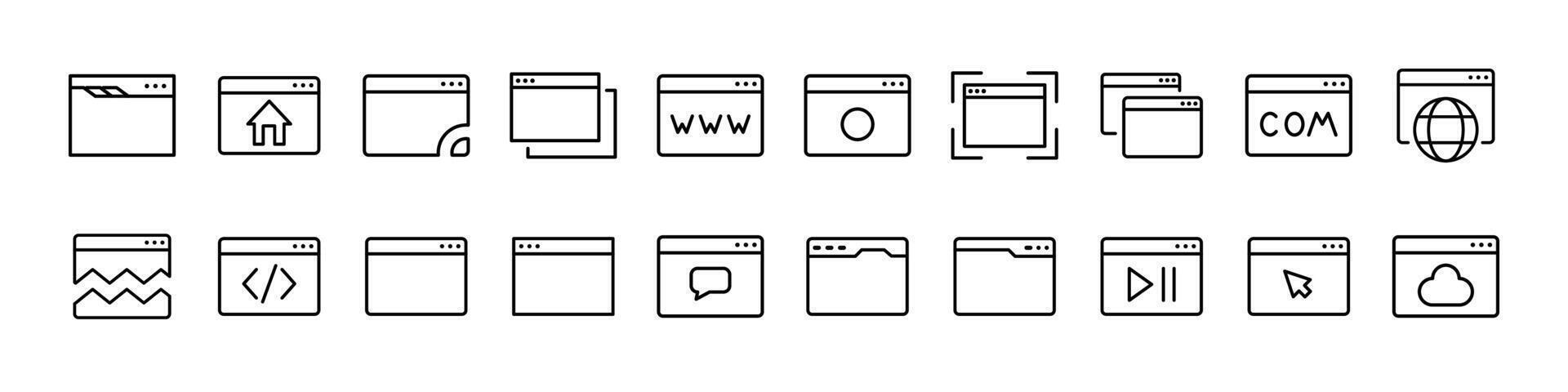 Collection of Web Page Related Line Icons. Outline Signs for Graphic and Web Design, Apps, Adverts, Various Cards vector