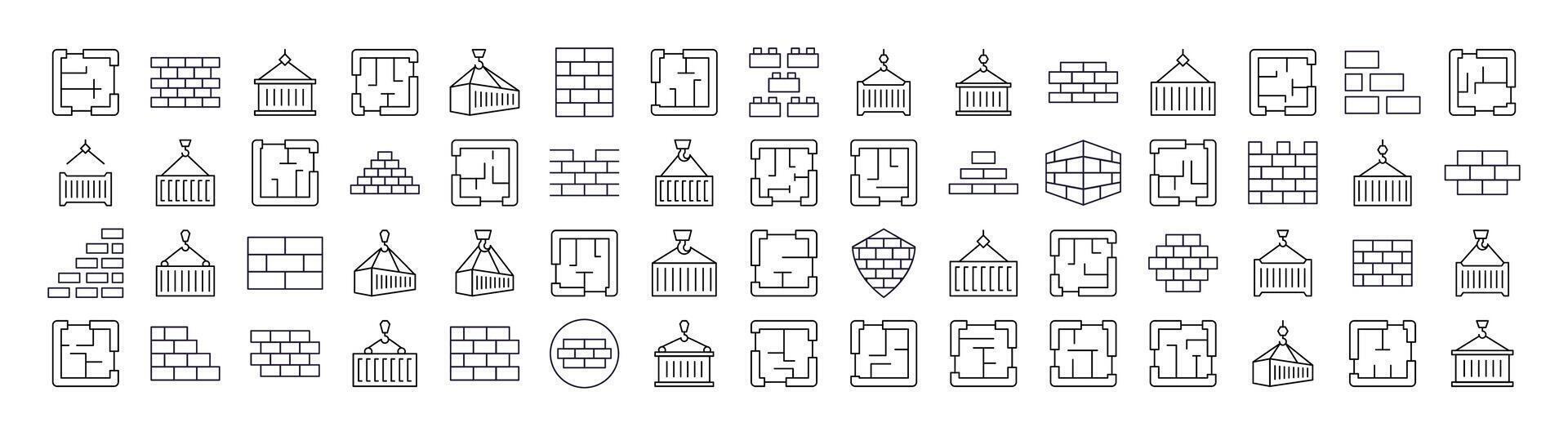 Bundle of Brick Wall, Floor Plan, Building Related Line Icons. Outline Signs for Graphic and Web Design, Apps, Adverts, Various Cards vector