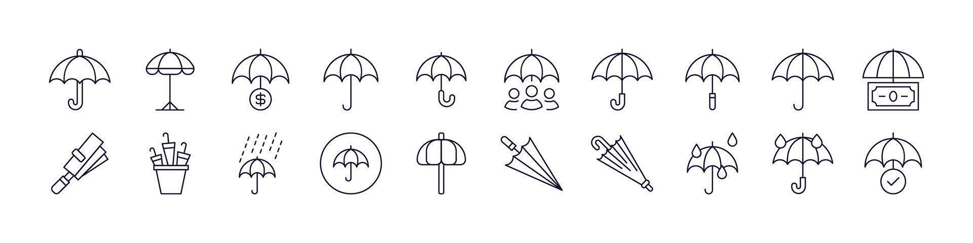 Umbrella Icon Set for UI, Placards, Books, Apps. Editable Stroke. Perfect for Web Sites, Books, Cards, Apps vector