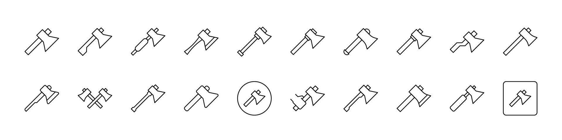 Collection of Firewood chopping Related Line Icons. Axe Outline Signs for Graphic and Web Design, Apps, Adverts, Various Cards vector