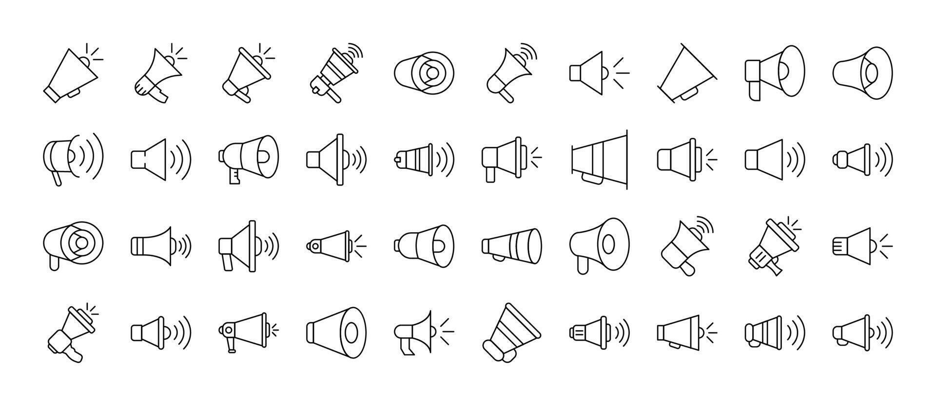 Collection of Loud Speaker Related Line Icons. Outline Signs for Graphic and Web Design, Apps, Adverts, Various Cards vector