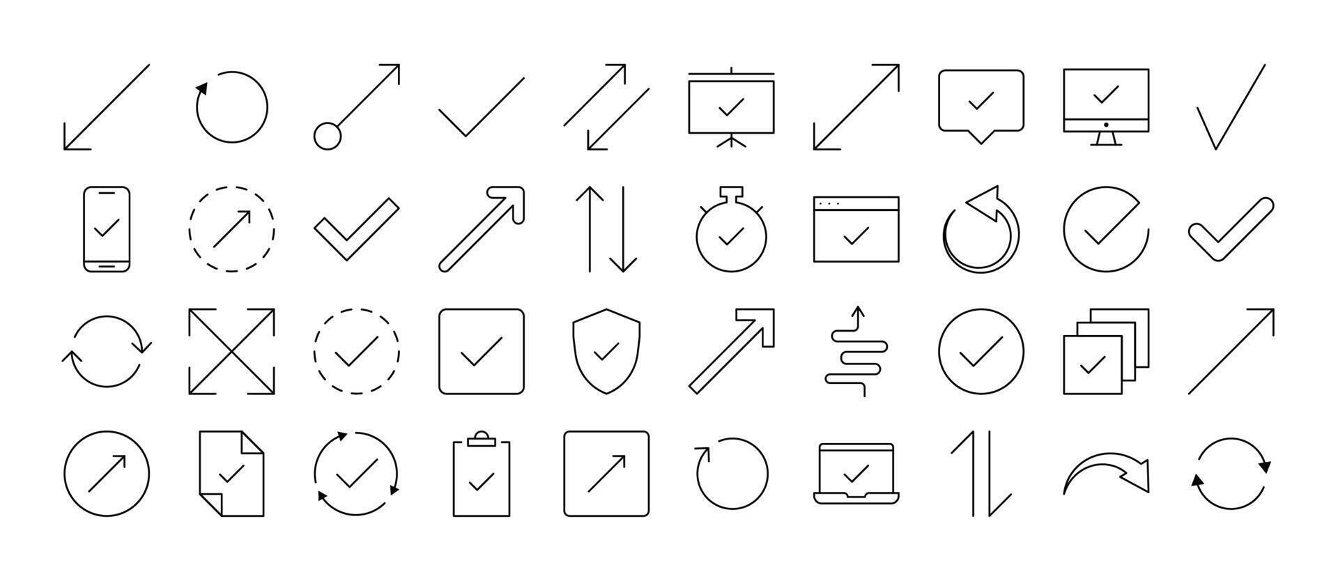 Various Arrows Bundle of Related Line Icons. Outline Signs for Graphic and Web Design, Apps, Adverts, Various Cards vector