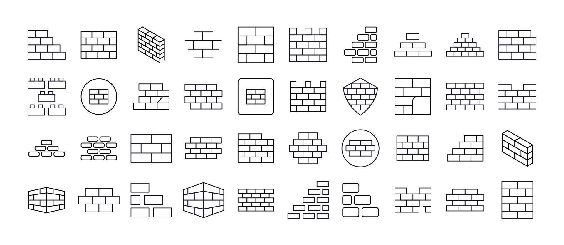 Building Line Icon Pack. Brick Wall Outline Signs for Graphic and Web Design, Apps, Adverts, Various Cards vector