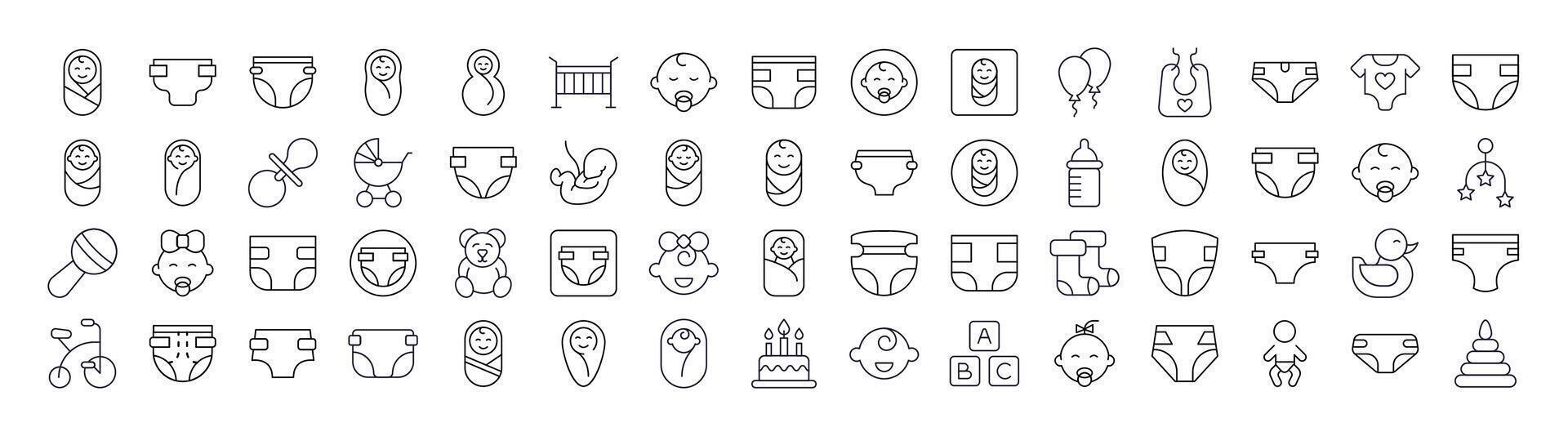 Bundle of Family, Baby, Diapers Related Line Icons. Outline Signs for Graphic and Web Design, Apps, Adverts, Various Cards vector