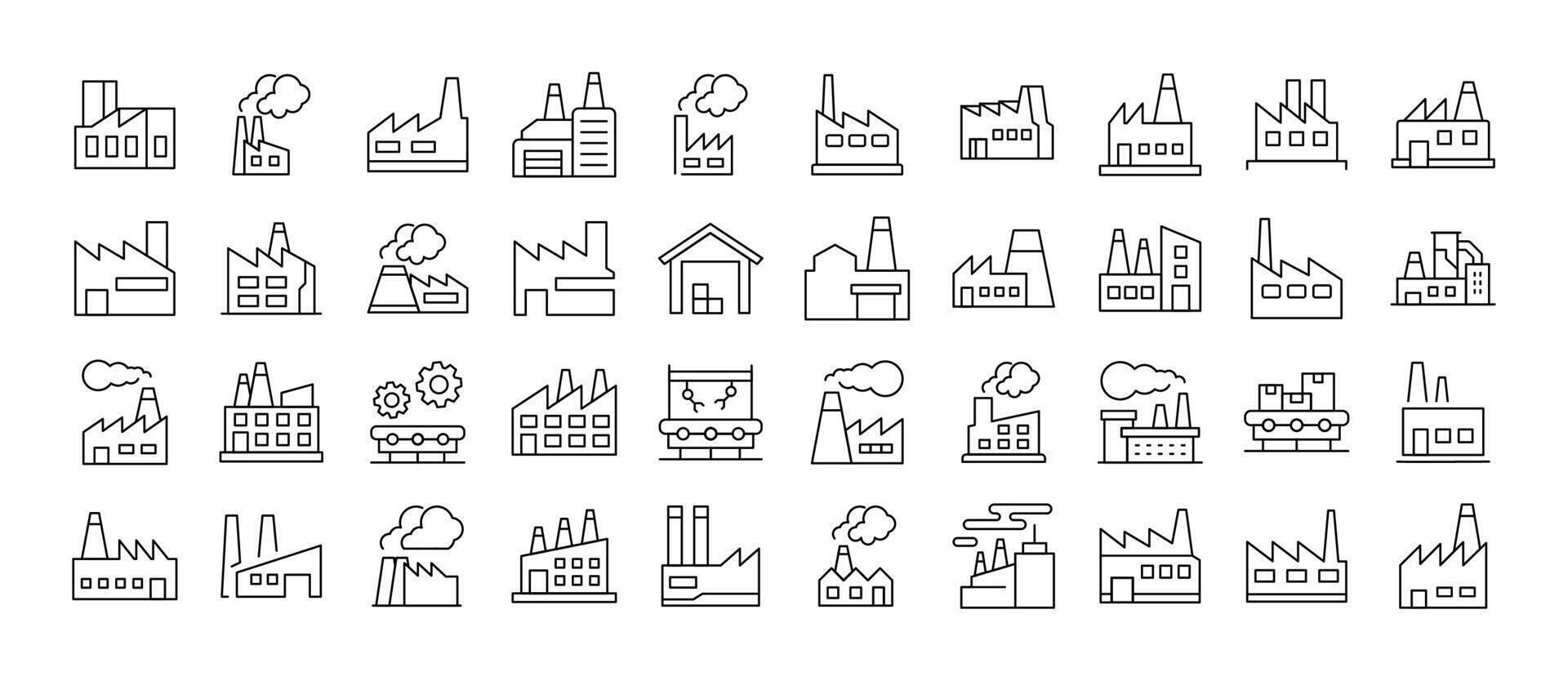 Factory Modern Outline Style Icons for Design, Cards, Apps, Social Networks vector