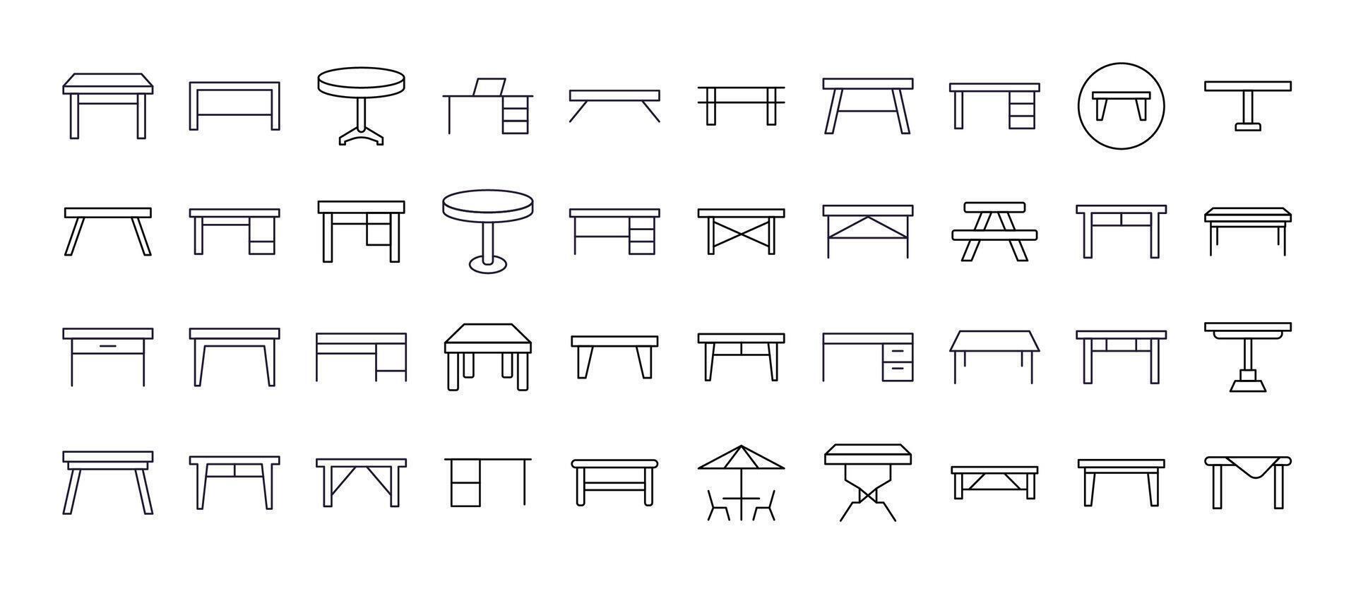 Tables Line Icon Pack. Outline Signs for Graphic and Web Design, Apps, Adverts, Various Cards vector