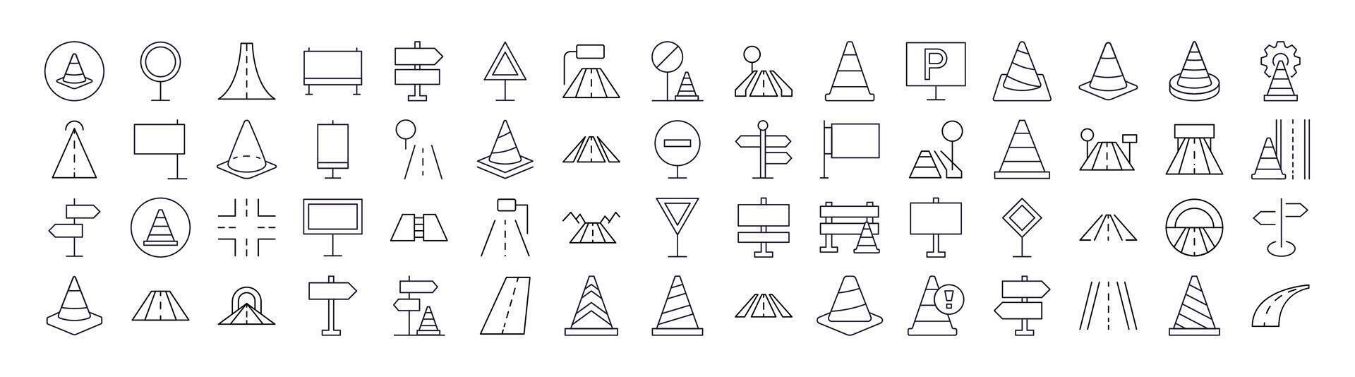 Bundle of Road, Path, Traffic Cone Related Line Icons. Outline Signs for Graphic and Web Design, Apps, Adverts, Various Cards vector
