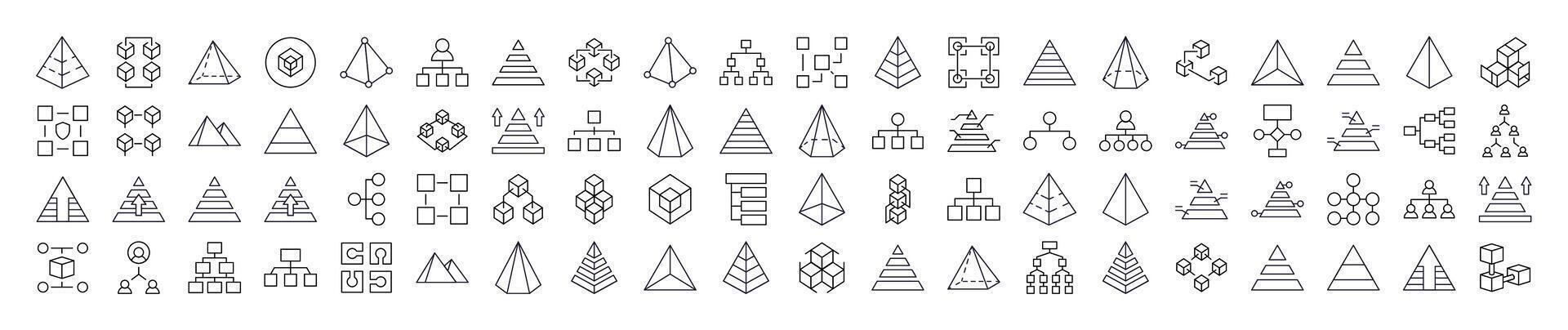 Pyramid, Hierarchy, Cubes Line Icon Bundle. Outline Signs for Graphic and Web Design, Apps, Adverts, Various Cards vector