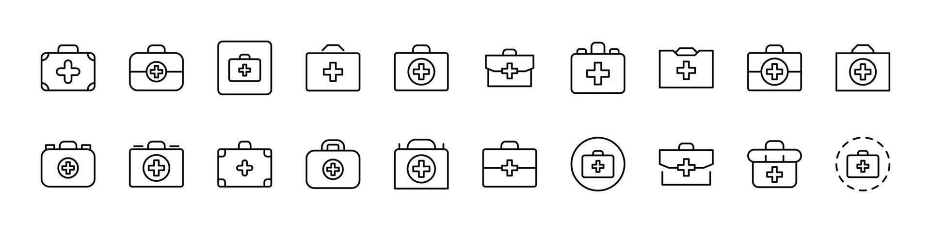 Medical Suitcase Set of Thin Icons. Editable Stroke. Perfect for Web Sites, Books, Cards, Apps vector
