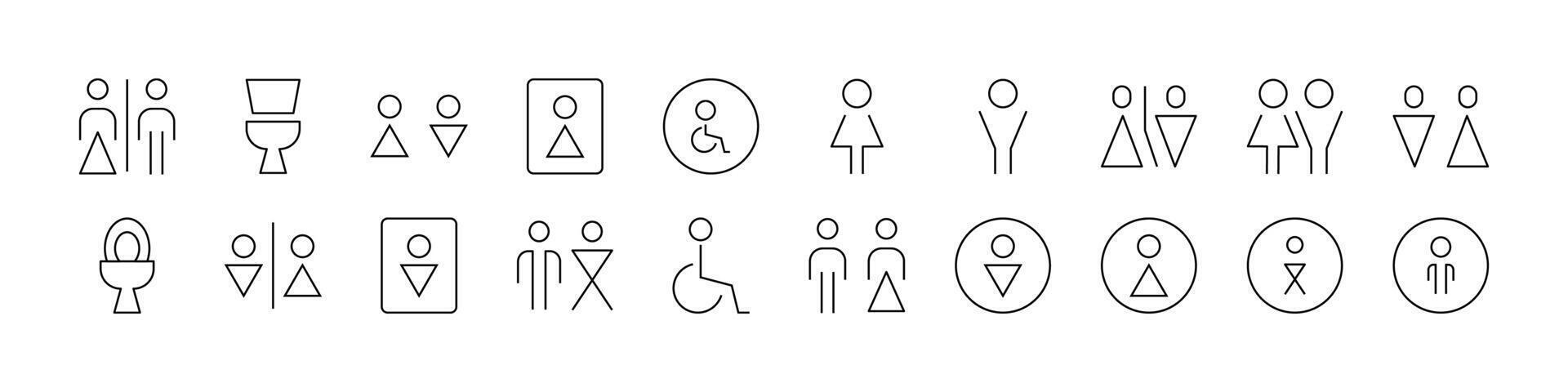 Toilet Icon Set for UI, Placards, Books, Apps. Editable Stroke. Perfect for Web Sites, Books, Cards, Apps vector
