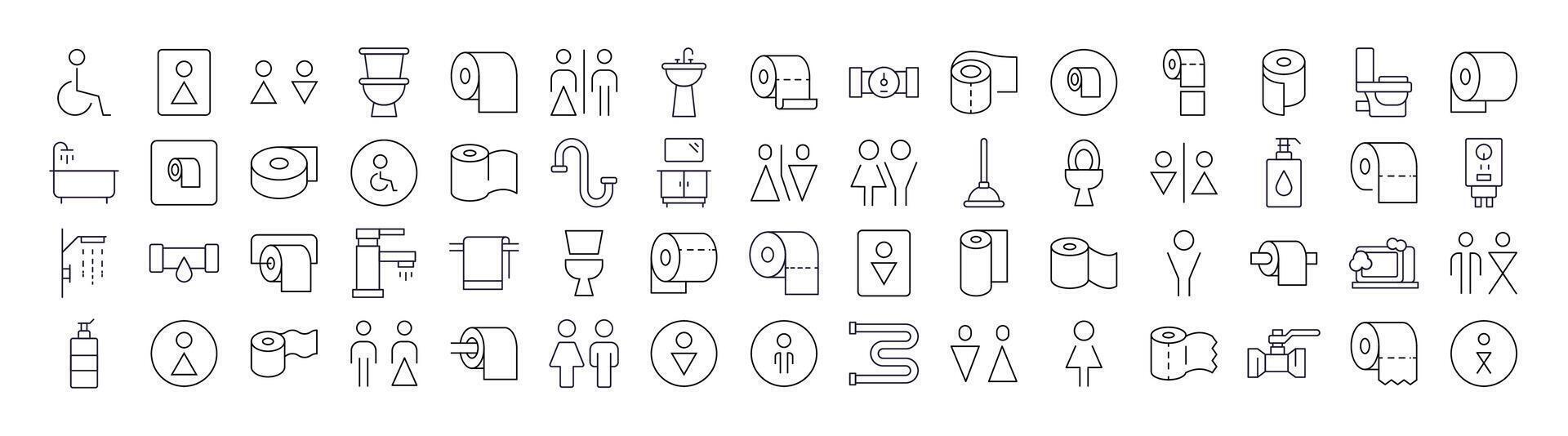 Pack of Bathroom and Toilet Related Line Icons. Outline Signs for Graphic and Web Design, Apps, Adverts, Various Cards vector