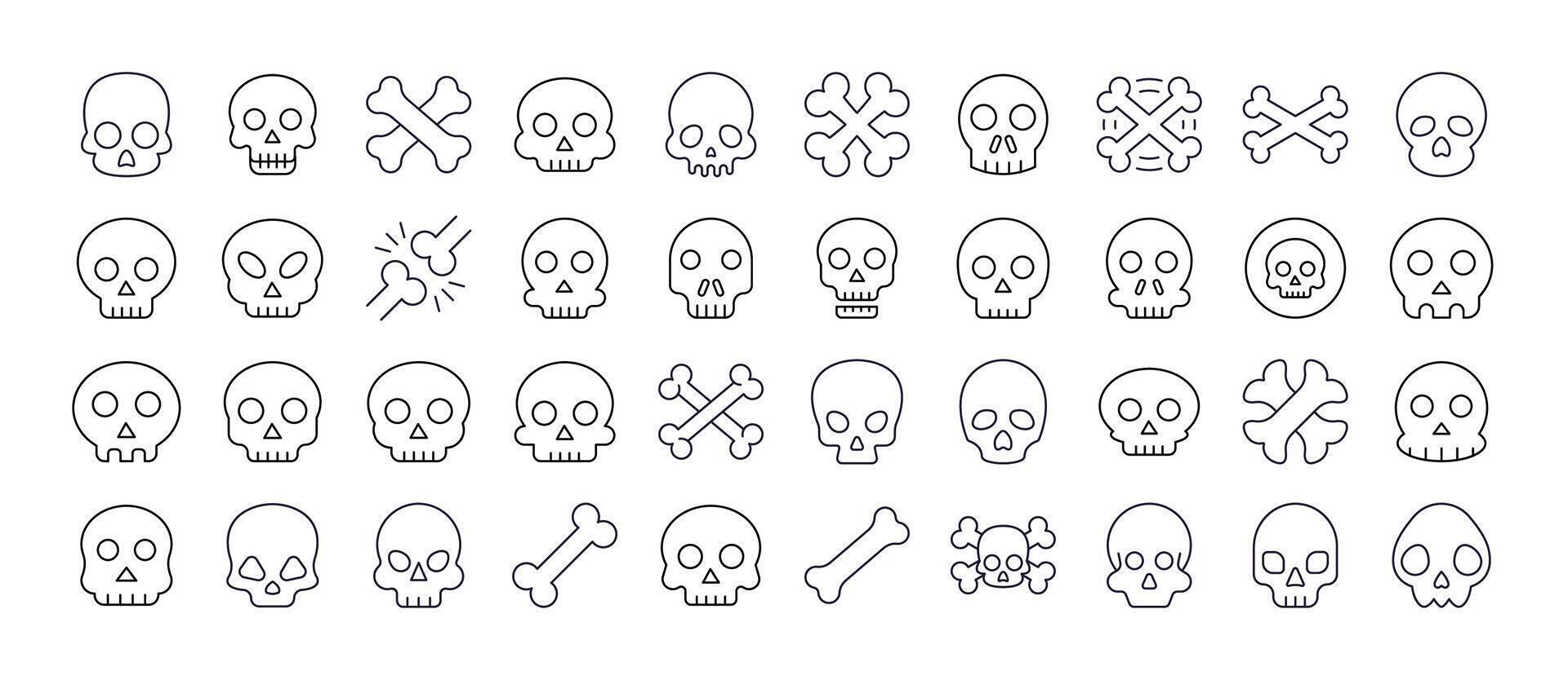 Skull Line Icon Pack. Outline Signs for Graphic and Web Design, Apps, Adverts, Various Cards vector
